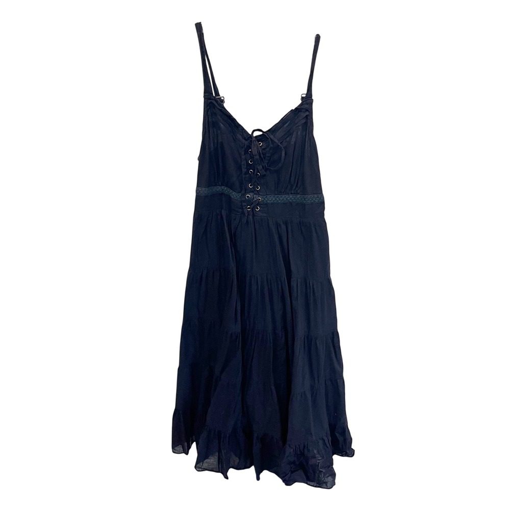 Vasna Desire Black Lace Up Tiered Midi Dress Fairy Grunge Whimsigoth Size Medium